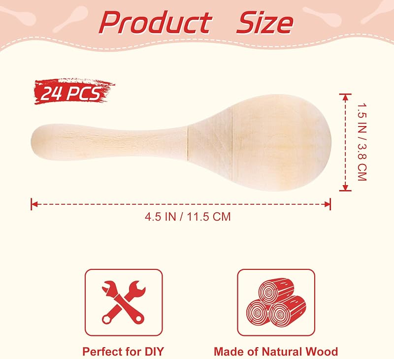 24 Pzas Maracas Madera DIY con Bolígrafos Fiesta Cinco de Mayo