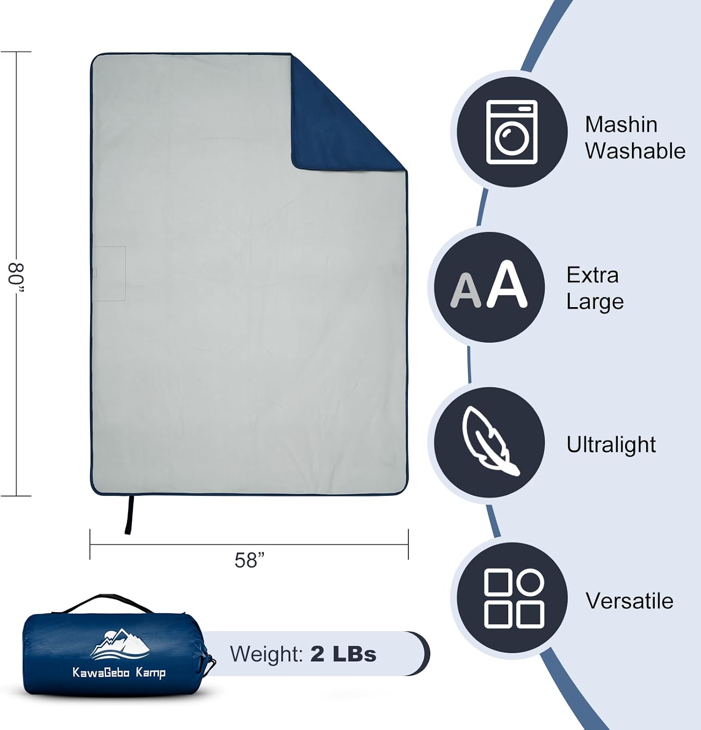 Manta vellón impermeable para exteriores 80x58 pulg azul