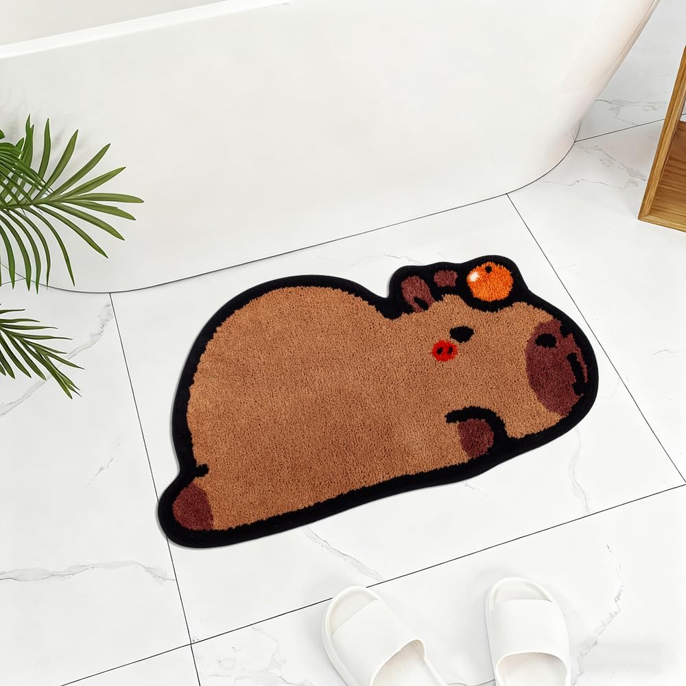 Tapete baño marrón antiderrap microfibra 19x31"