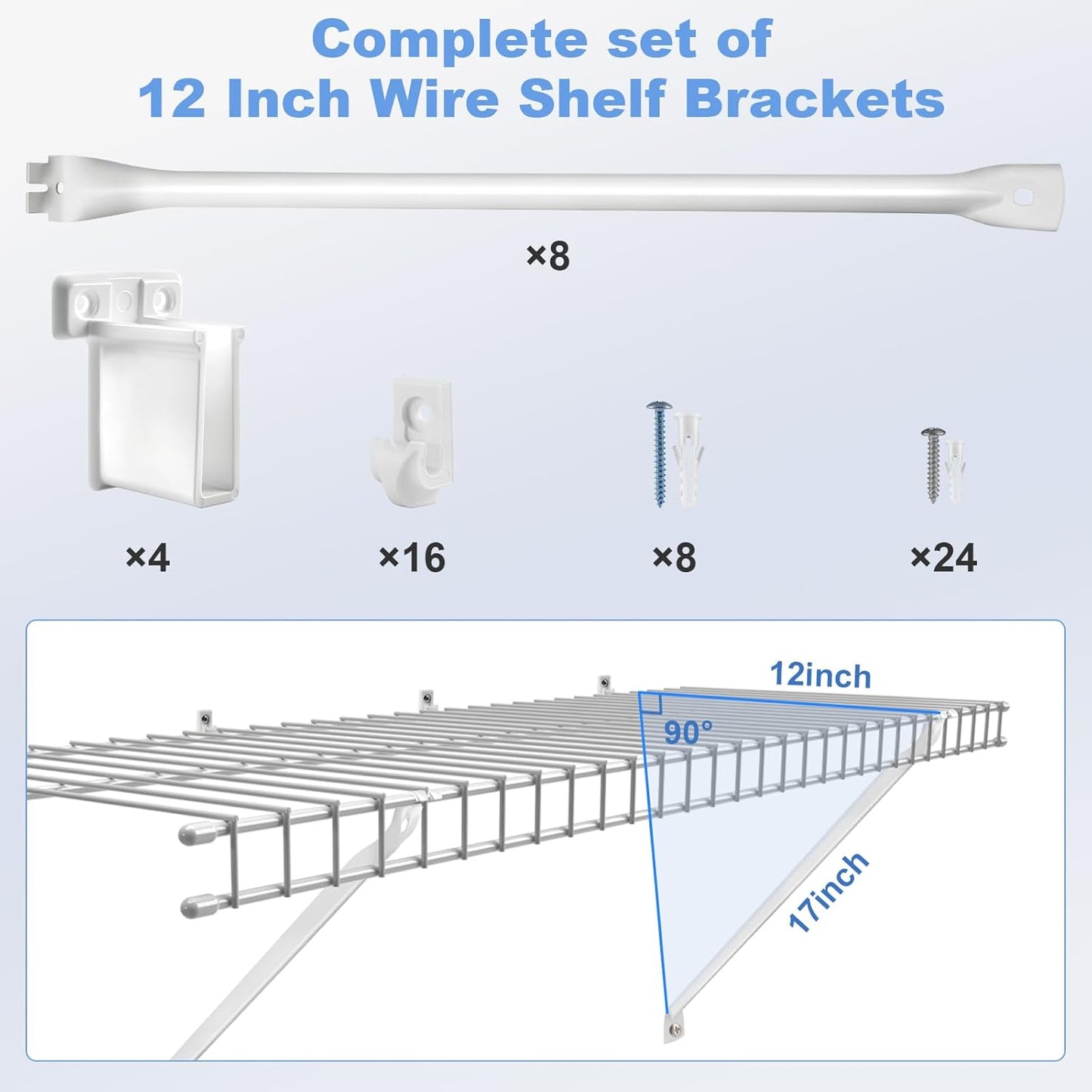 8 Soportes Alambre 12pulg Metal Blanco para Estantería