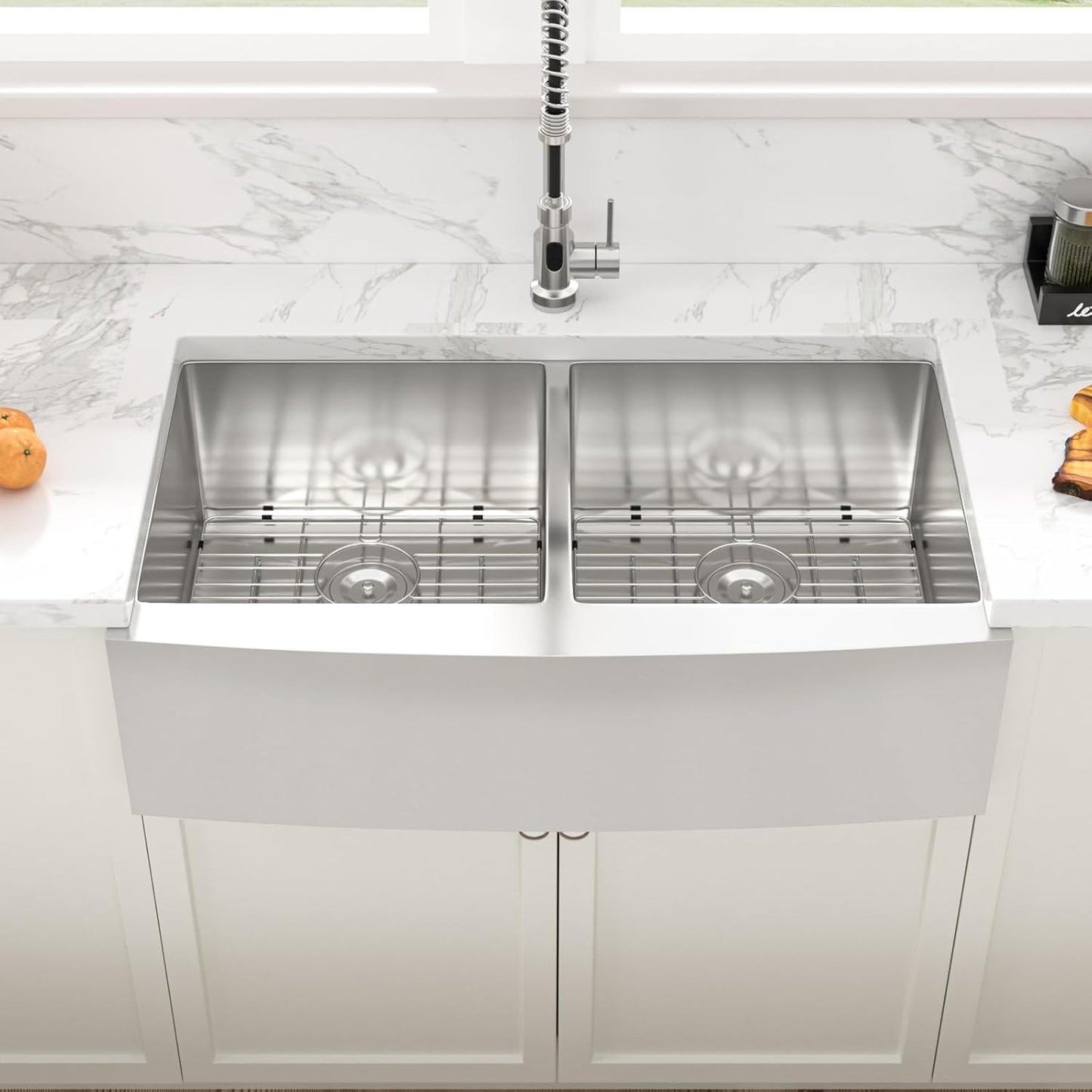 Fregadero cocina 36pulg acero inox doble cuenco