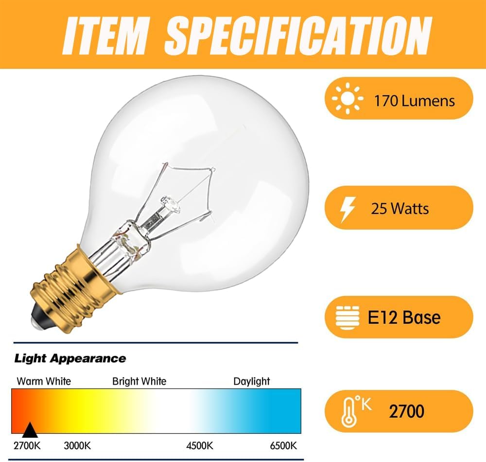 Bombilla calentadora cera 40W Scentsy G50/E12 decorativa