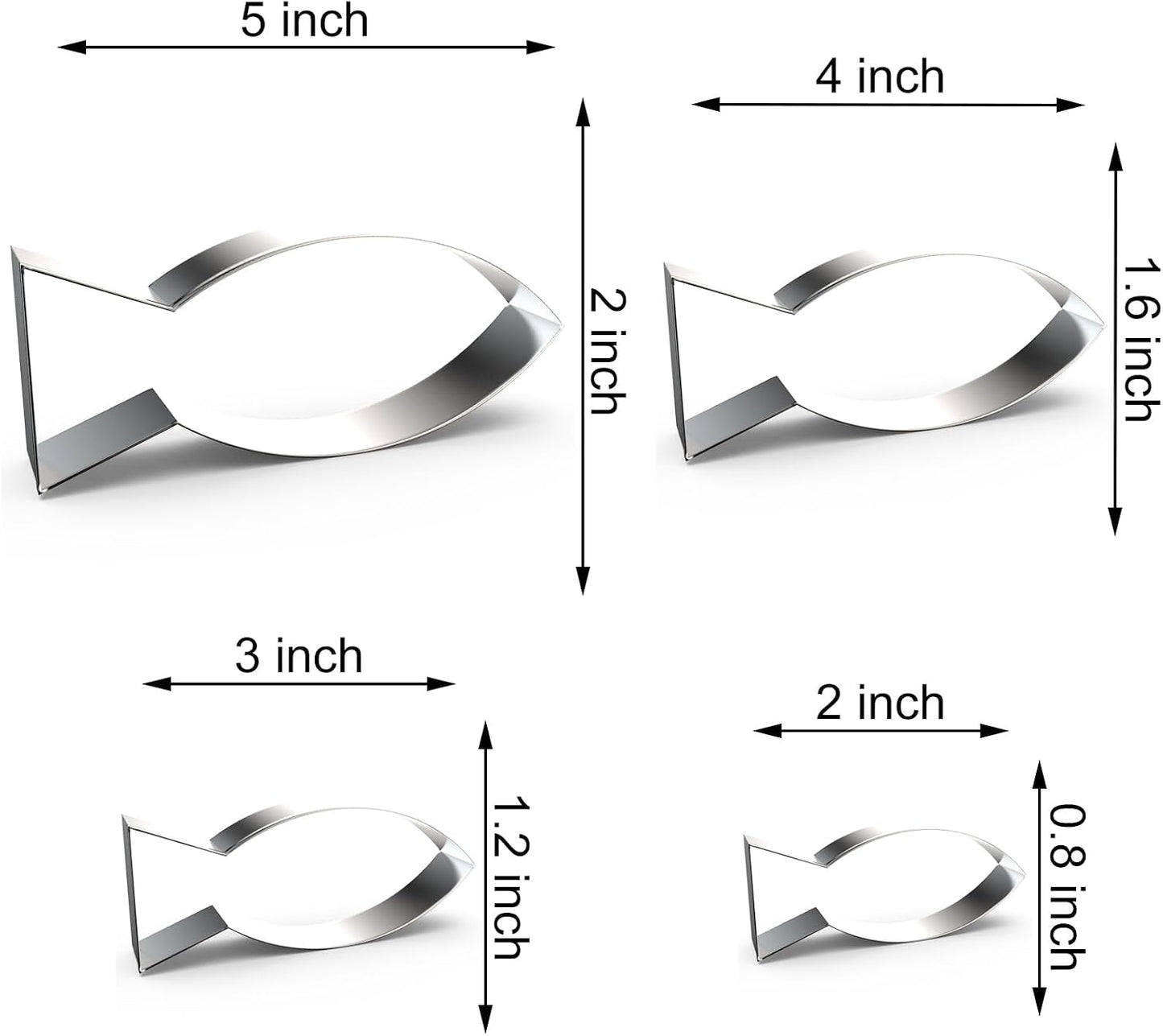 Juego cortadores galletas pescado 2-5 pulg 4 Pzas acero inox