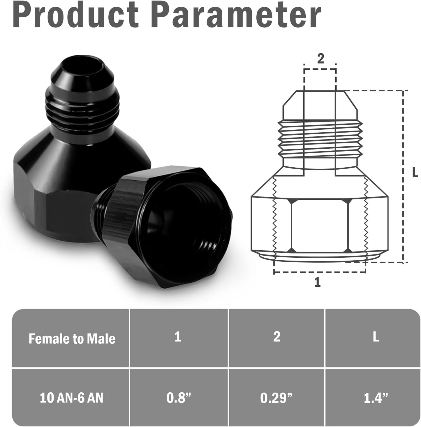 Adaptador manguera AN10 a AN6 hembra 2 Uds negro