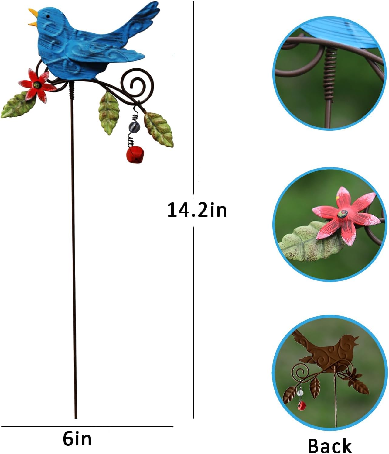 4 Estacas Pájaro Metal Decoración Jardín 36cm