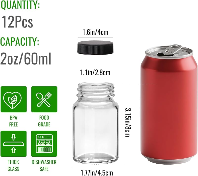 Botella vidrio 2oz con tapa set 12 chupitos a prueba de fugas