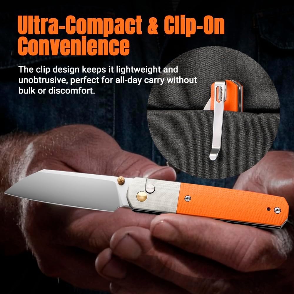 Cuchillo bolsillo plegable acero inox mango G10 naranja