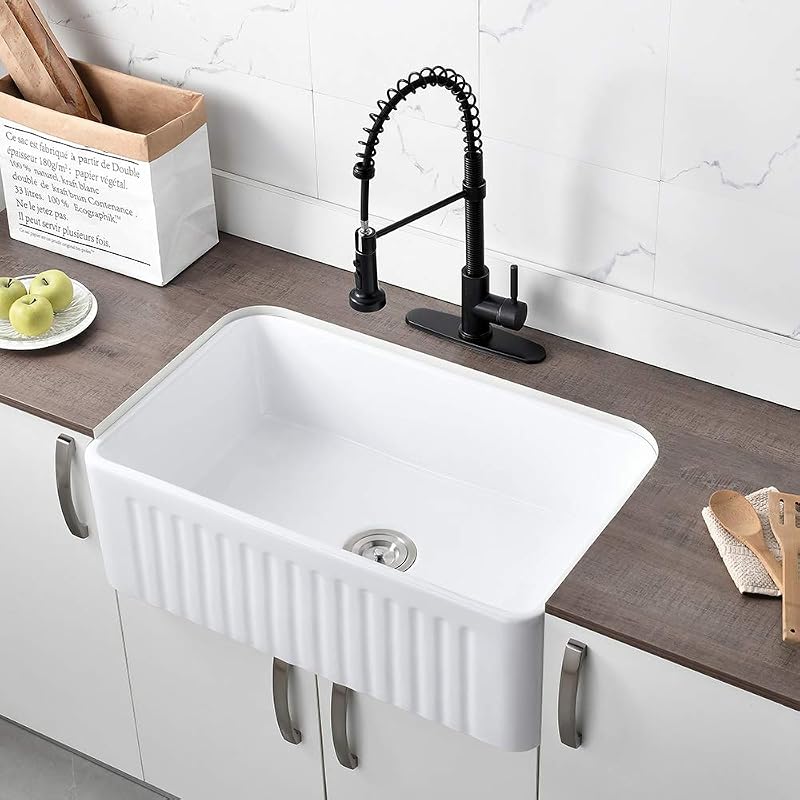 Fregadero arcilla refractaria blanca 30" cocina con estante