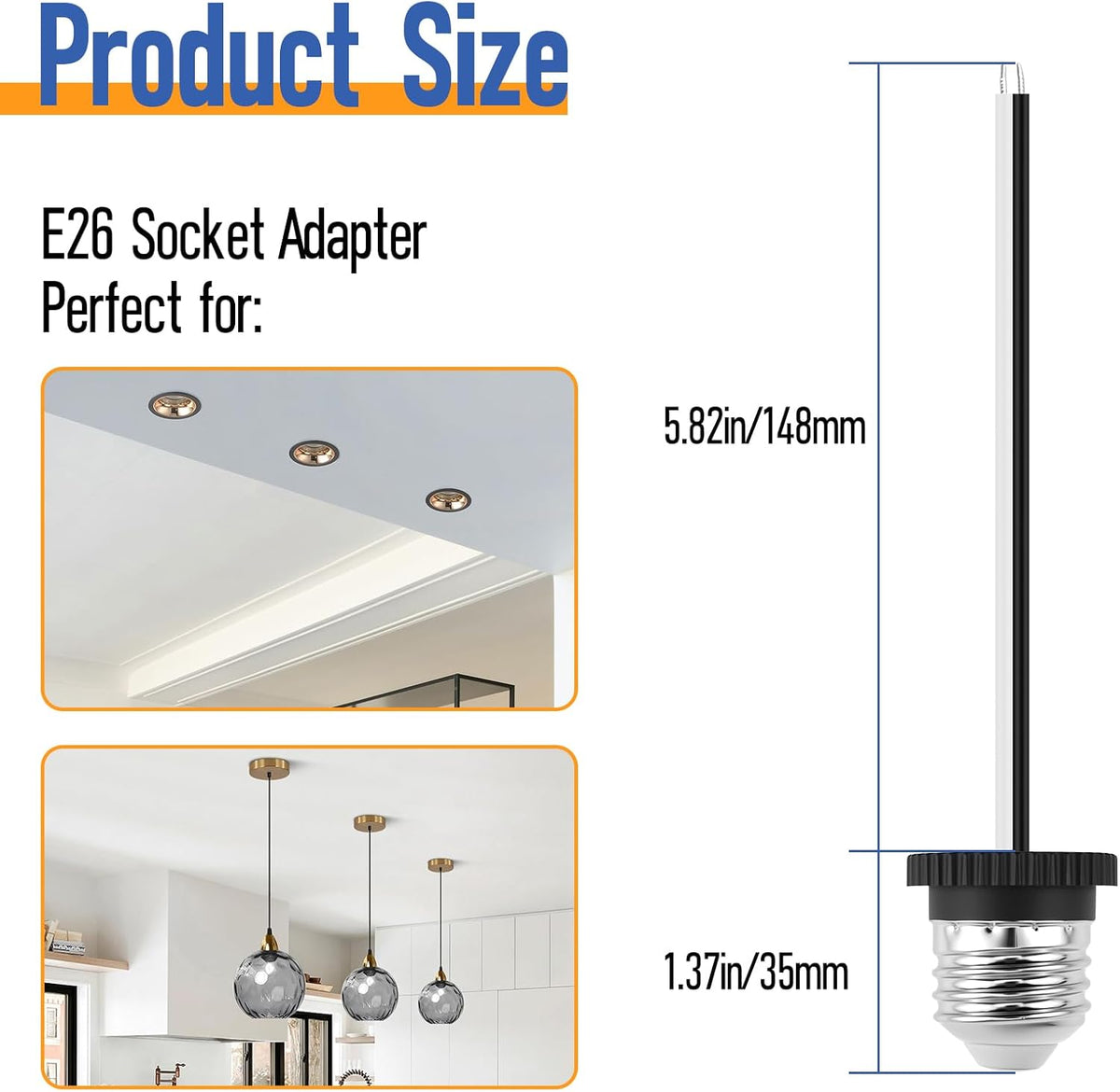 Set 6 Coletas E26 Base Mediana con Cable 5.9pulg