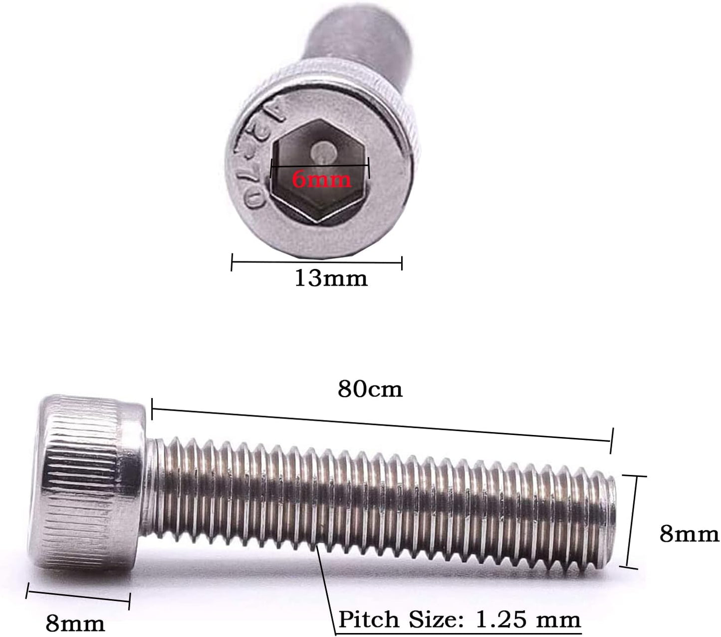 Tornillos cabeza hueca M8 x 3.15pulg acero inox 304 10uds
