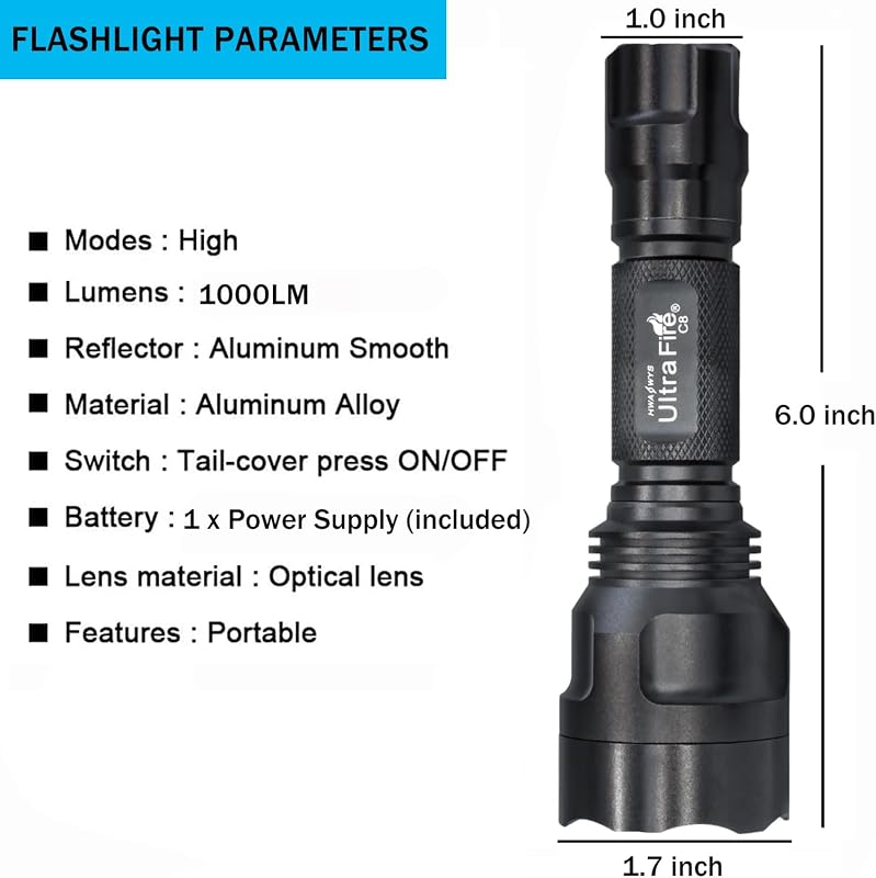 Linterna táctica LED 1000lm con cargador para emergencia camping