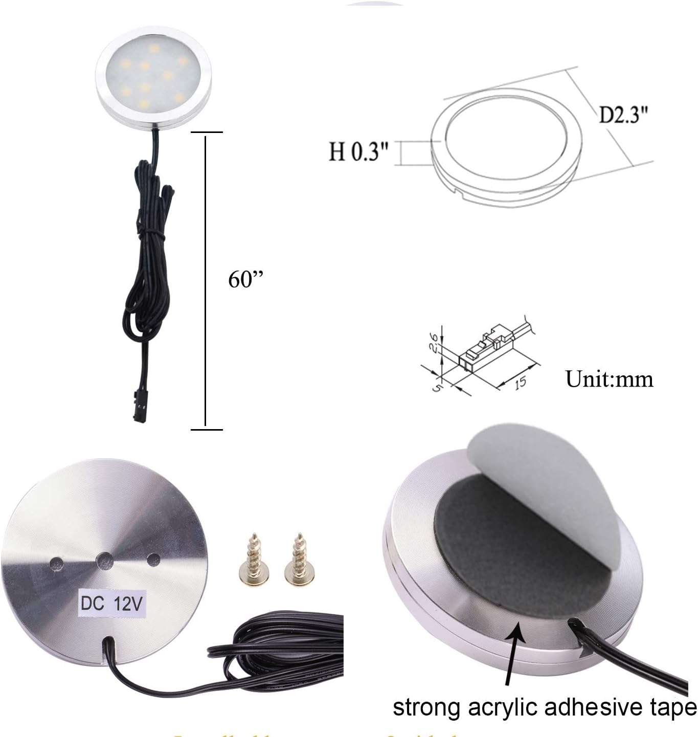 Kit 3 luces LED aluminio para gabinete con interruptor 2