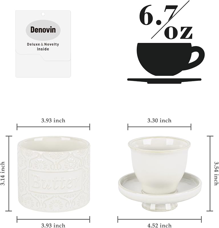 Recipiente mantequilla cerámica con tapa blanco vintage