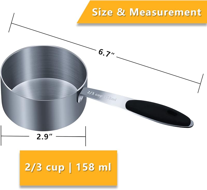 2 Tazas Medidoras 2/3 Taza Silicona Negro con Cucharilla Inox