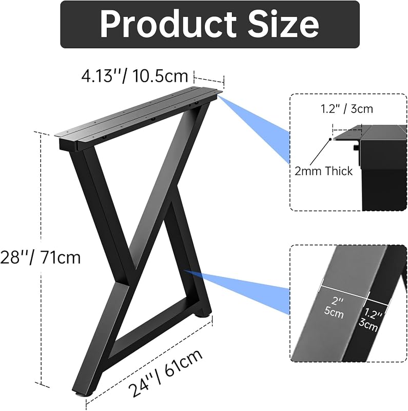 Patas de mesa metal negro 28x24" set 2