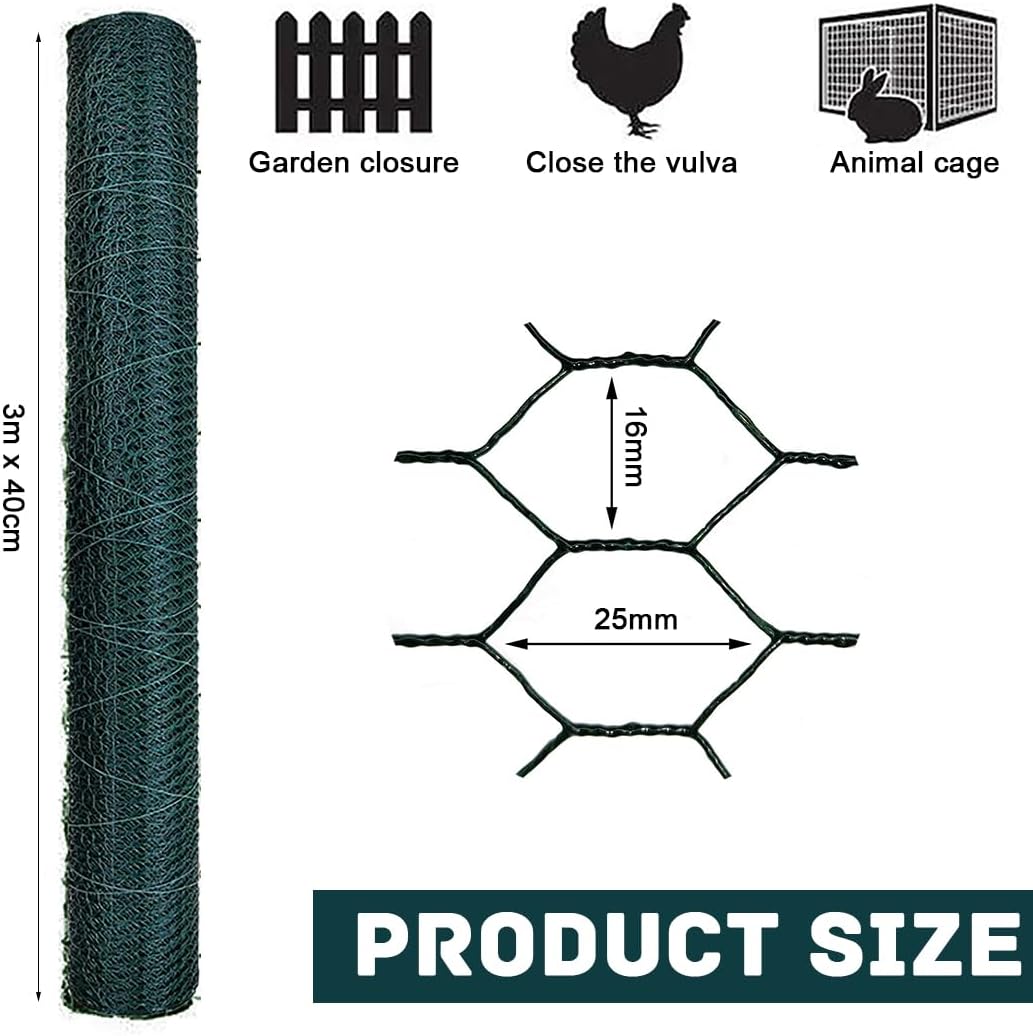 Alambre para aves rollo malla hexagonal PVC 9.8ft x 15.7pulg