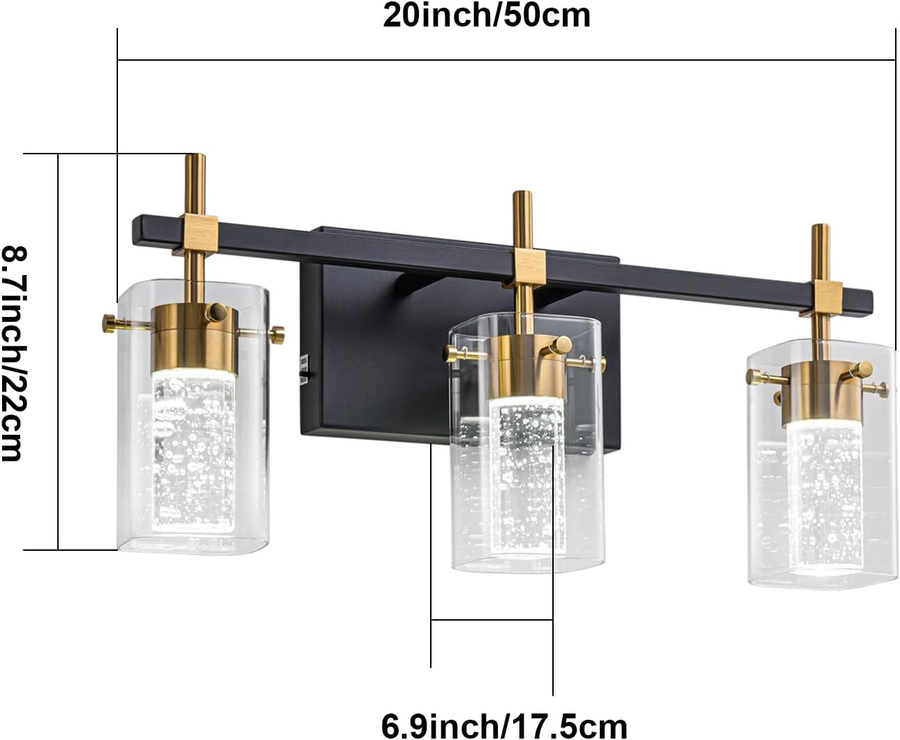 Luz tocador 3 luces led regulable negra dorada