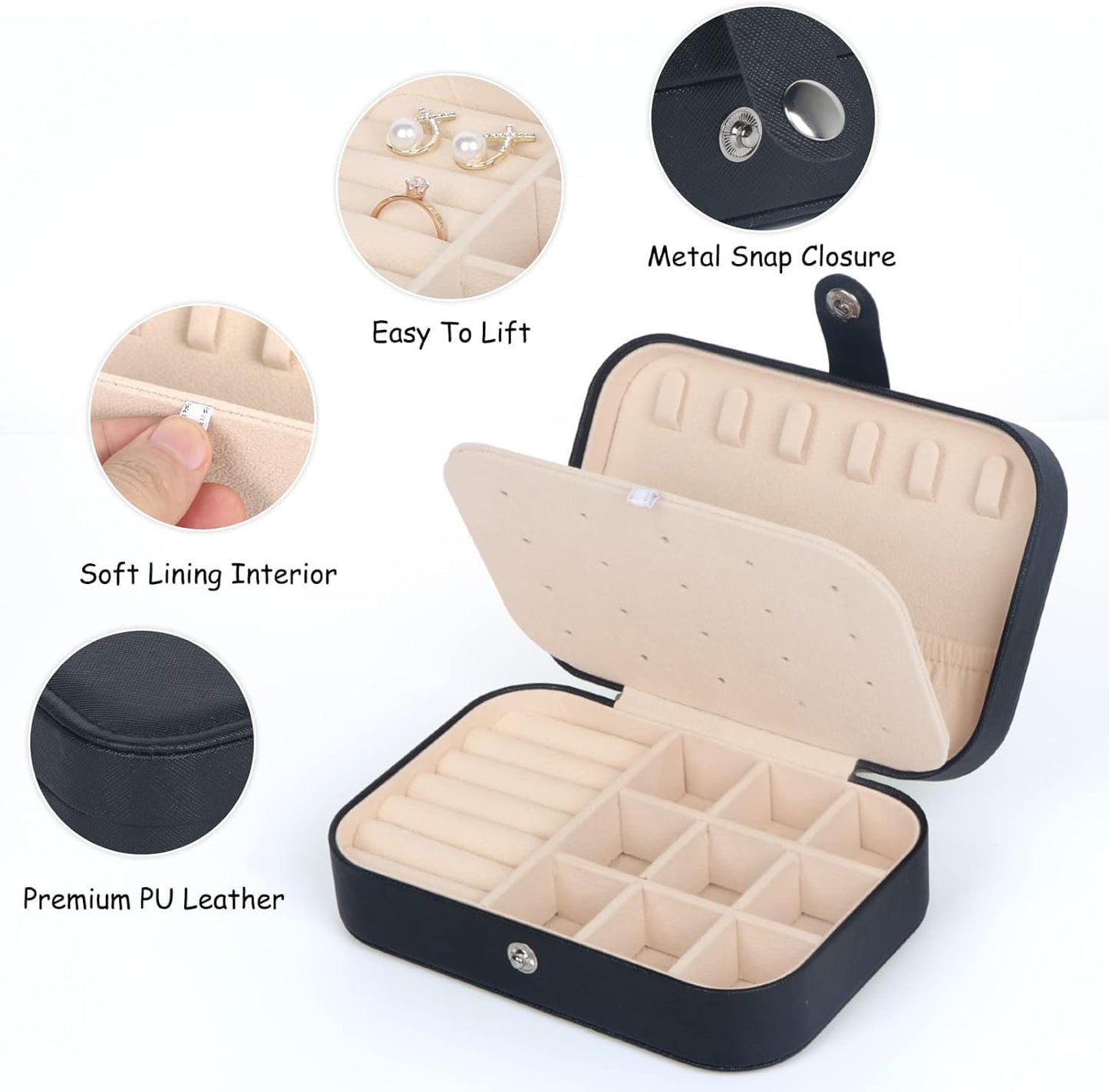Estuche viaje joyas 2 capas piel sintética para mujeres