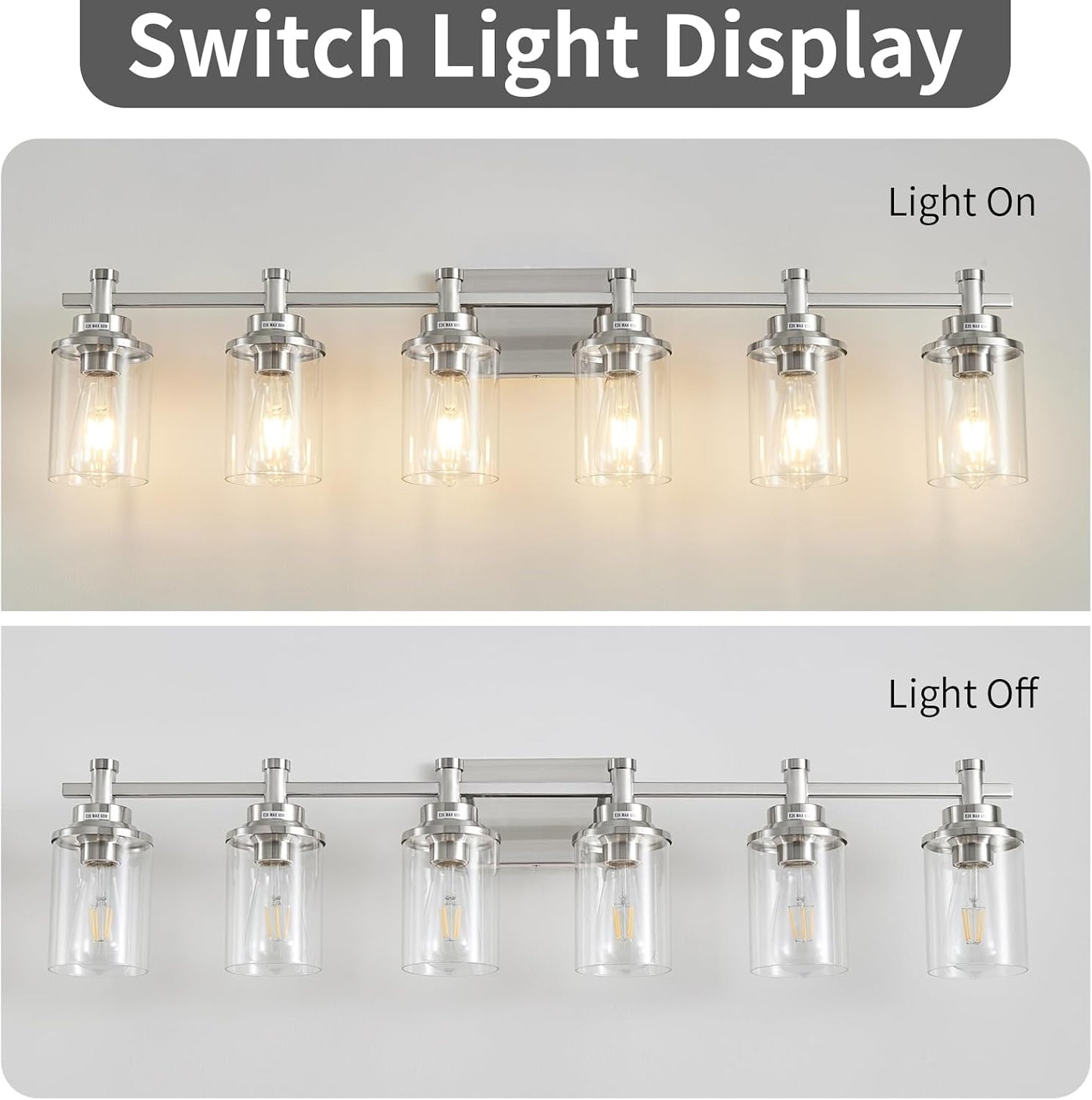 Lámpara tocador 6 luces níquel cepillado vidrio