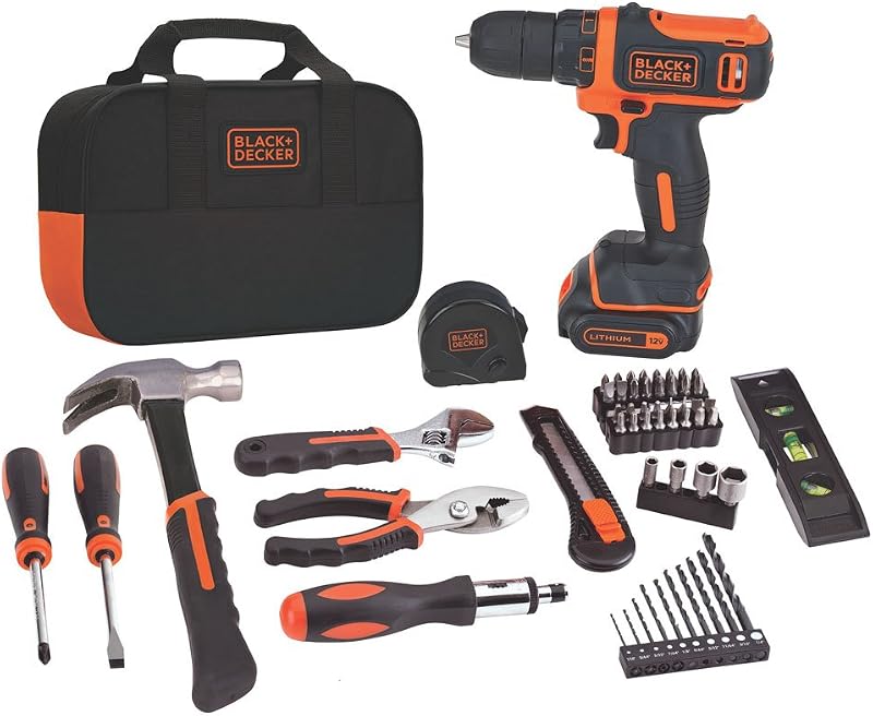 Kit taladro 12V 60 Pzas batería litio 1.5Ah