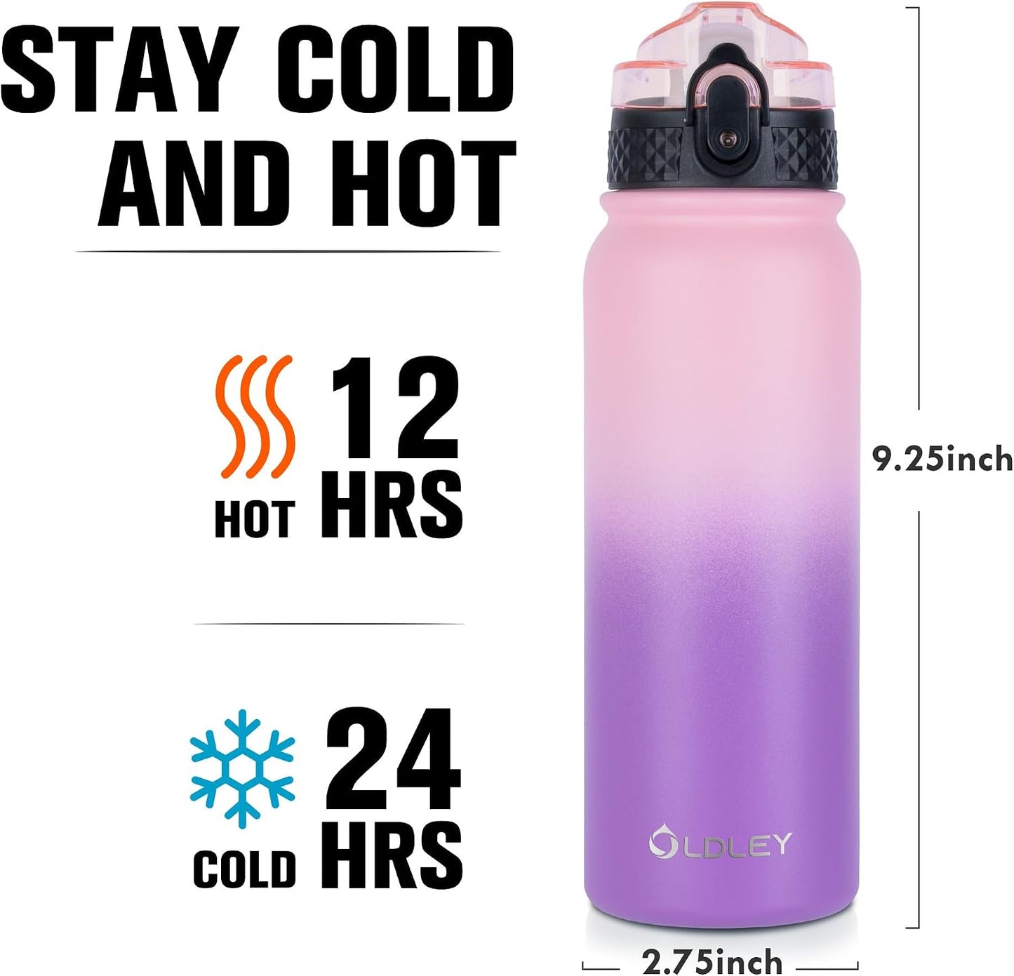 Botella agua aislada acero inox 20oz con popote 3 tapas