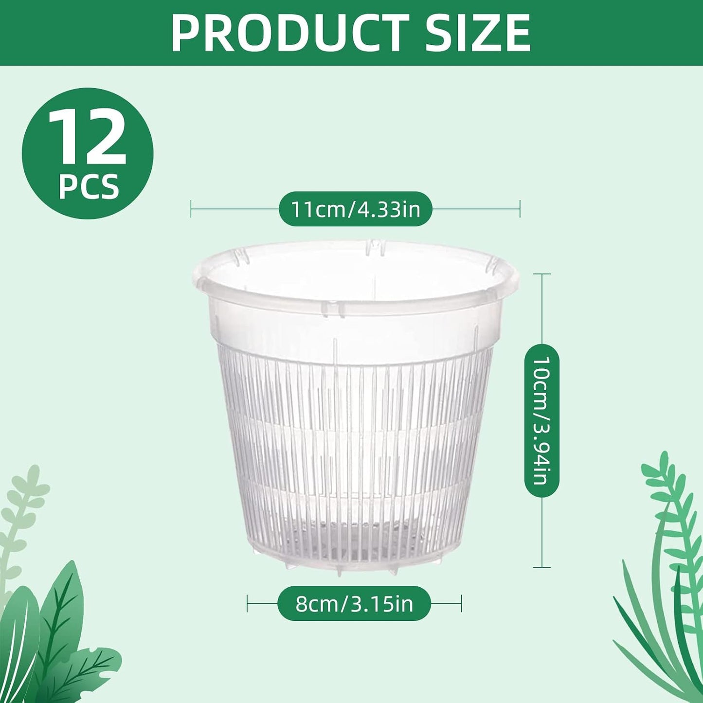 12 Macetas Plástico Transparente 4" Orquídeas Ranuradas