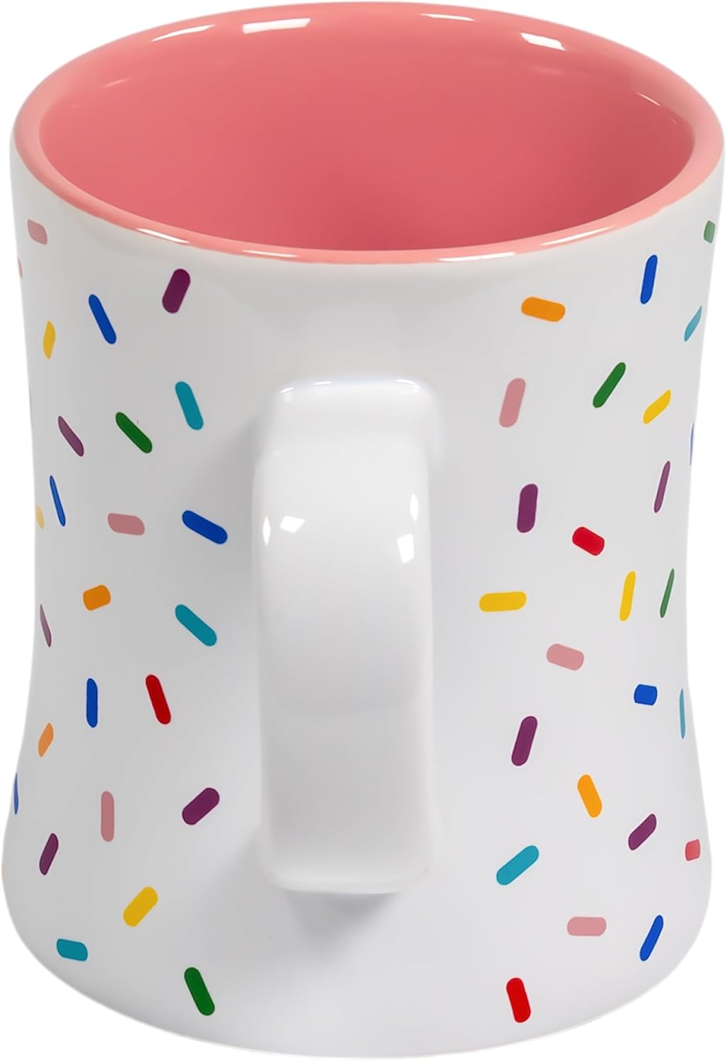 Taza café rosa con chispas arco iris cerámica blanca