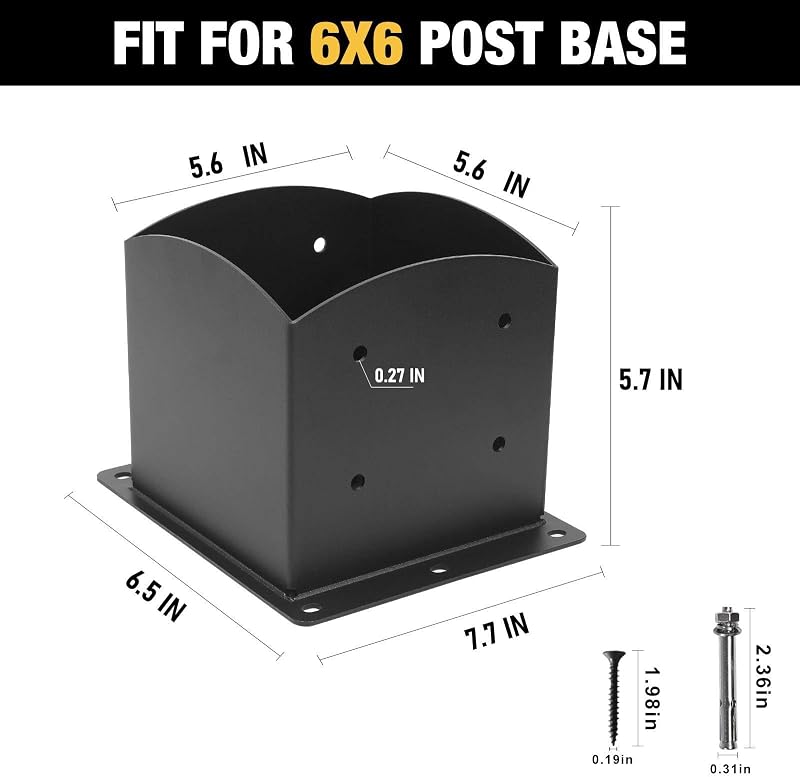 Base poste 6x6" 2 Pzas anclaje madera soporte acero negro