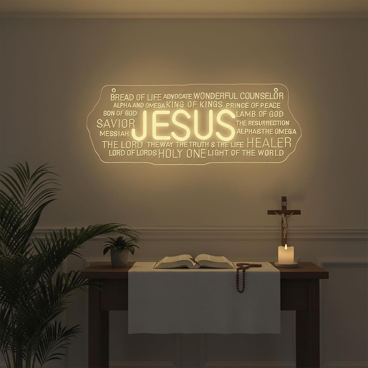 Letrero neón LED texto inglés Jesús nube decoración religiosa