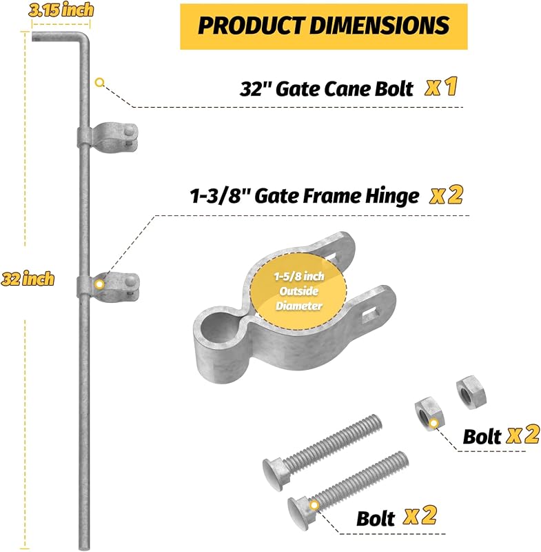 Puerta perno caña 1-3/8x32" kit barra caída acero