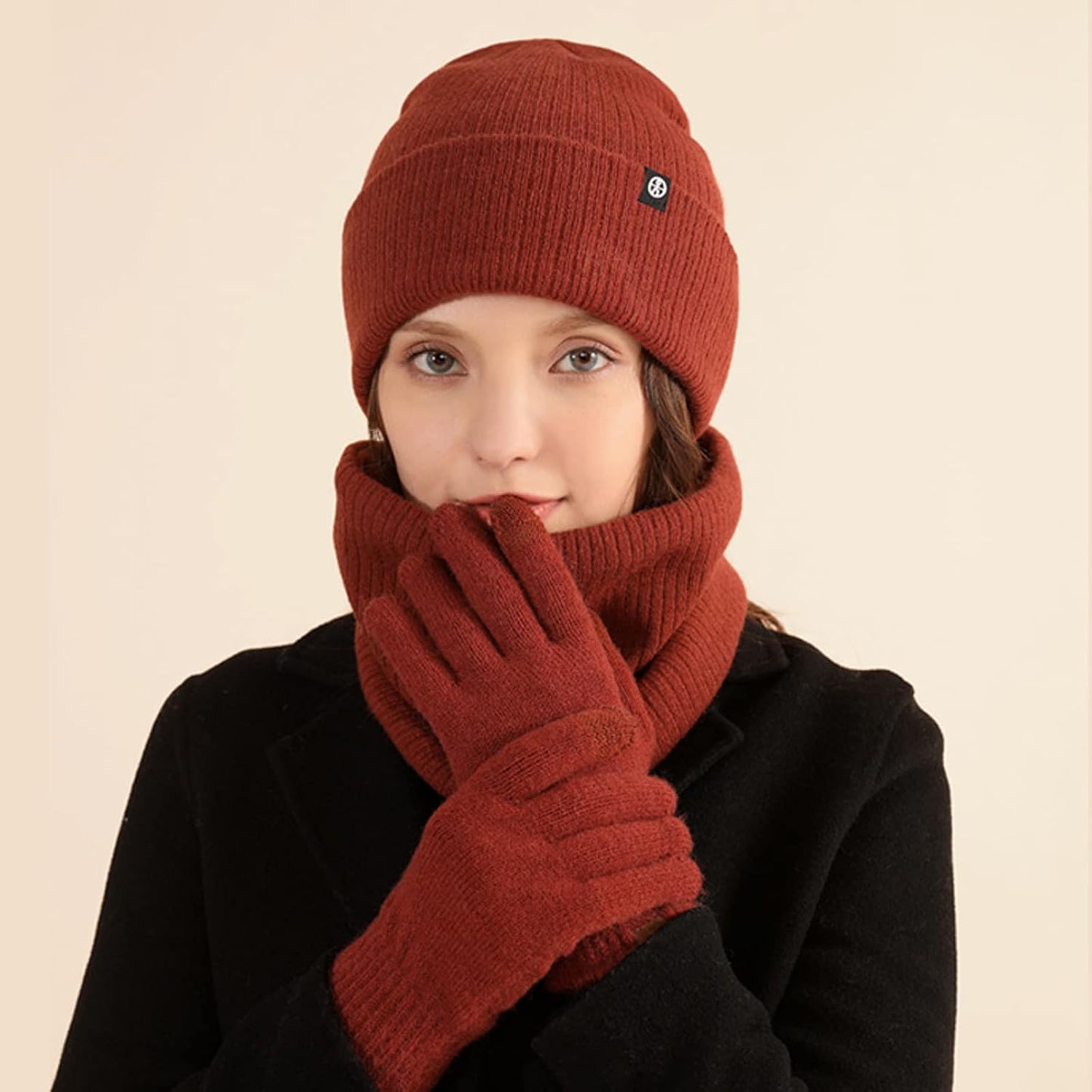 Conjunto 3en1 bufanda sombrero guantes invierno con forro polar