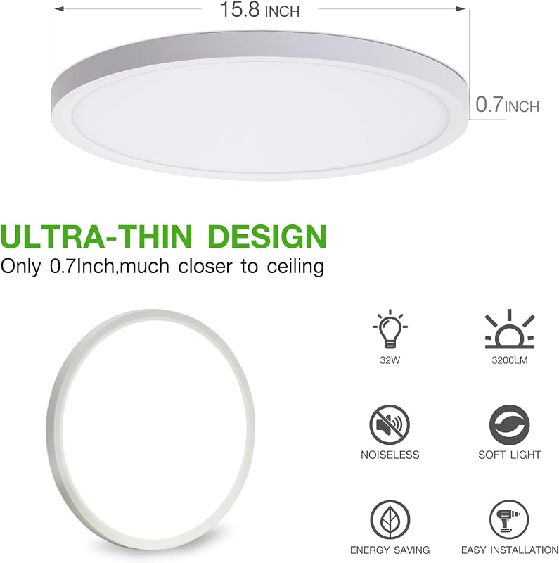 2 Lámpara techo LED blanca 15.8" 32W 3200LM dimmable