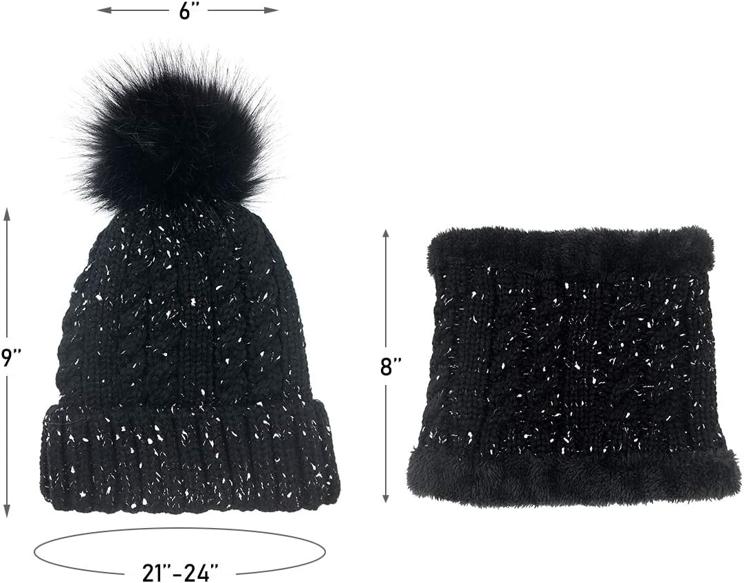 Conjunto gorro y bufanda esquí punto pompón mujer niña