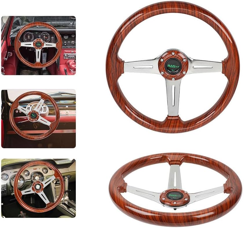 Volante universal 350mm madera ranurado carrito golf