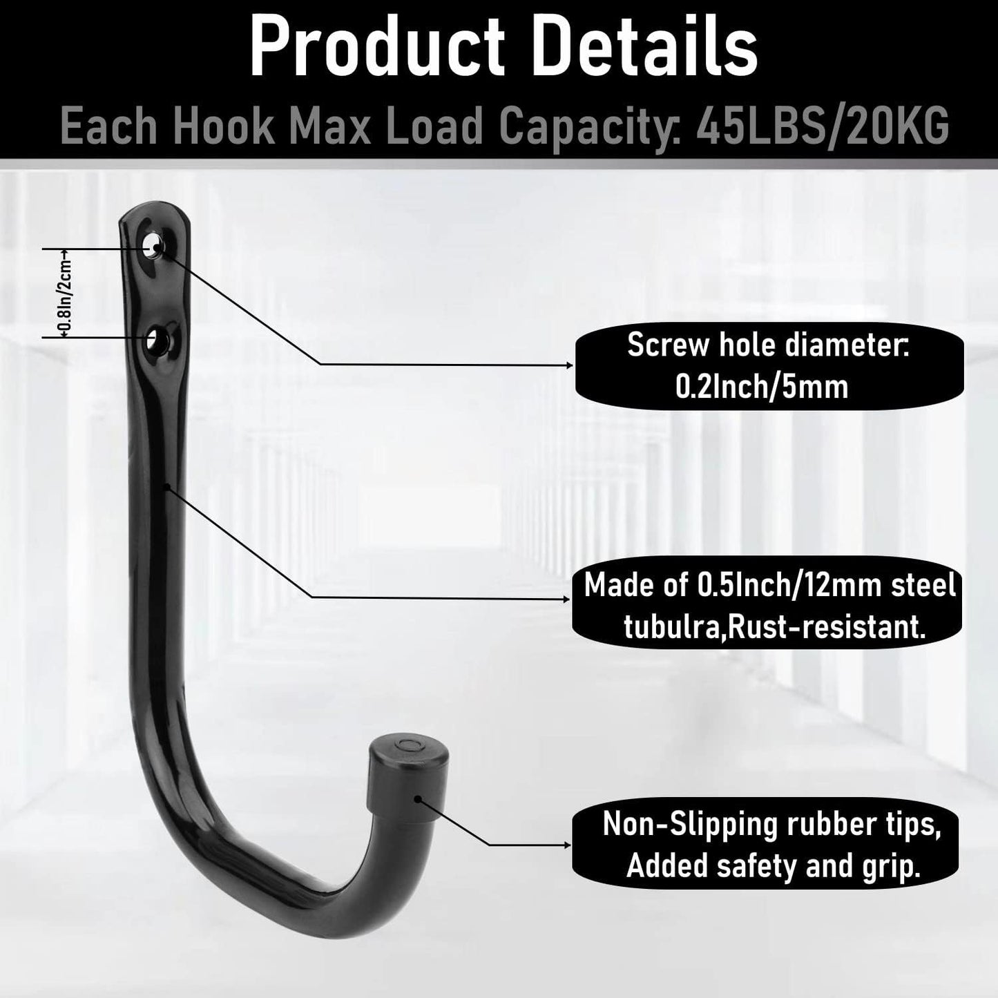 6 Ganchos Almacenamiento Resistentes 4.1" Capacidad 45lb