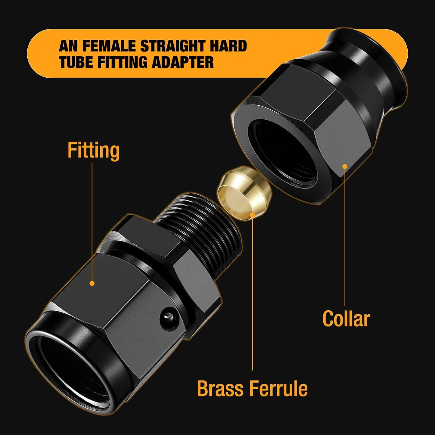 Adaptador 6an hembra flare a tubo 3/8 pulg aluminio 2 pzas