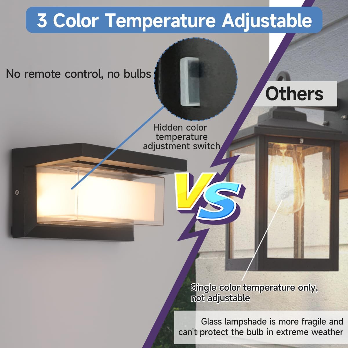 Lámpara pared exterior LED 24W 3 colores negro mate IP65
