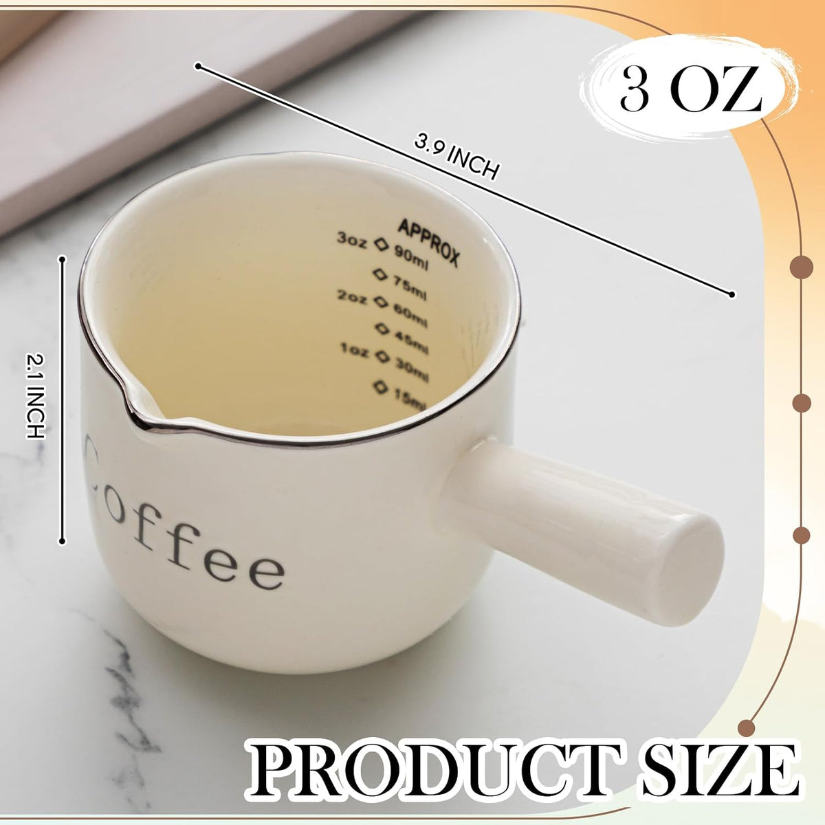 Taza medidora espresso cerámica 3oz blanco con asa