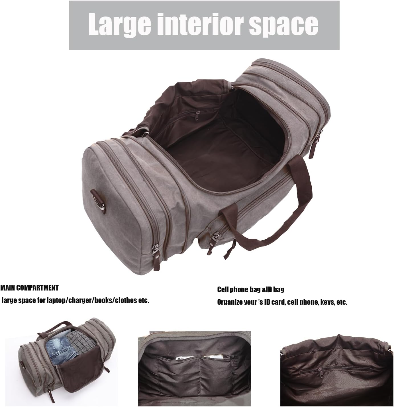 Bolsa viaje hombre fitness senderismo lona gris retro