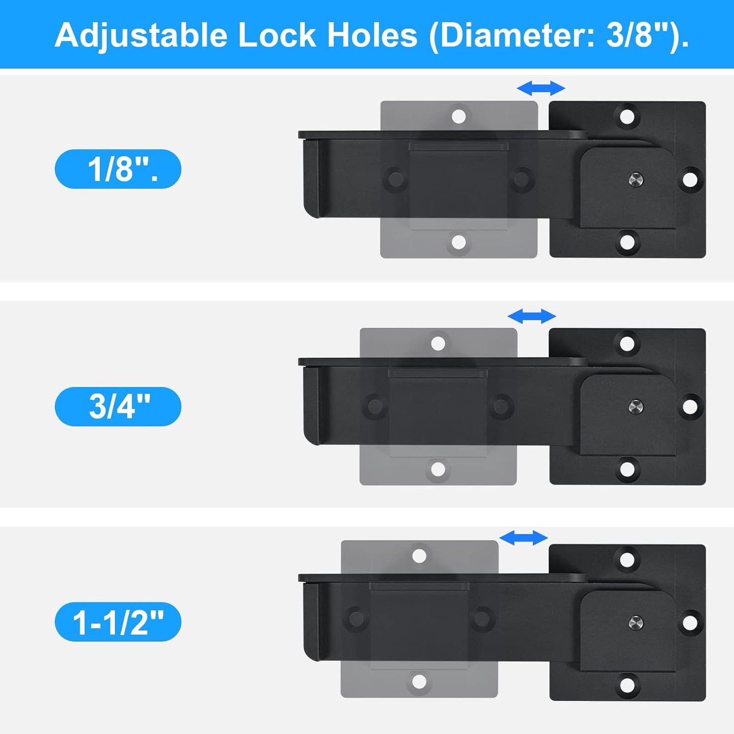 Cerradura puerta abatible 7.5pulg set 3 pestillos aluminio