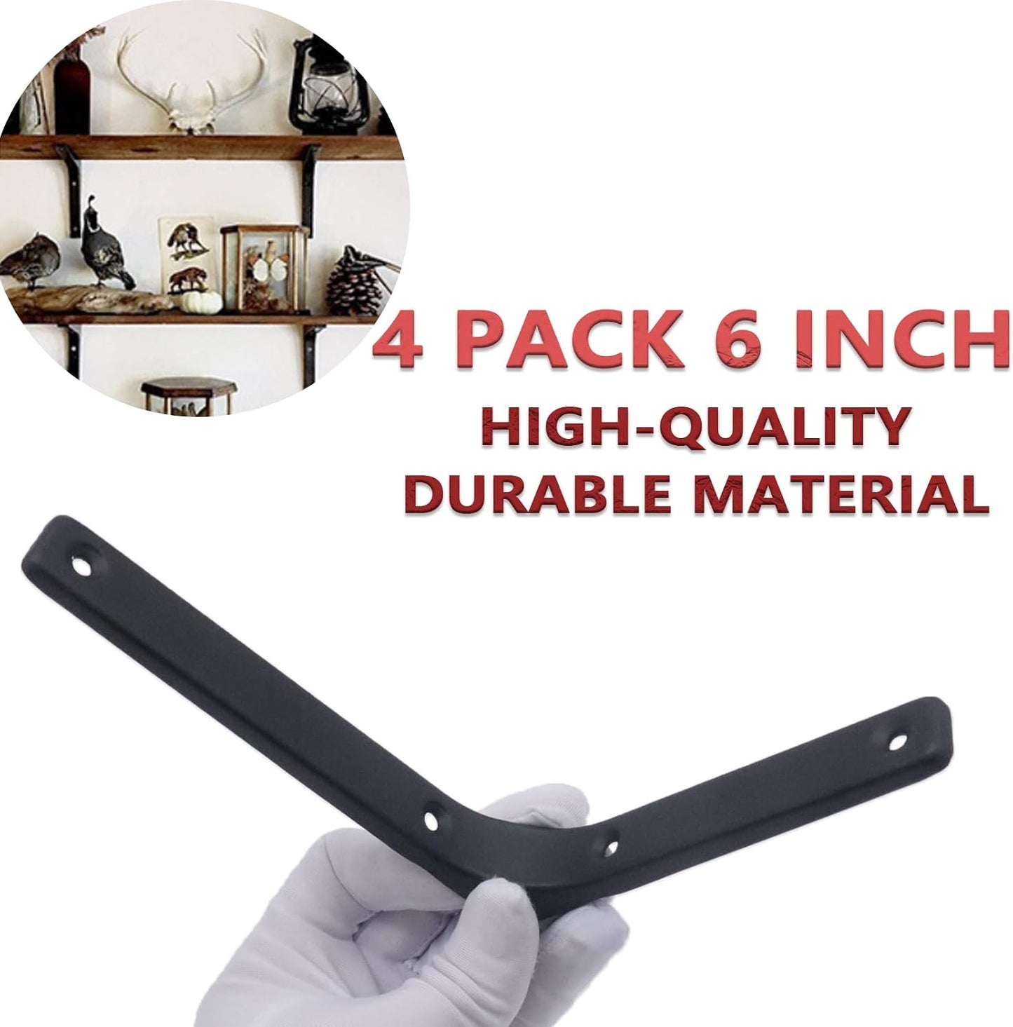 4 Pzas Soportes L 6x5pulg para Madera Estantes Gabinetes