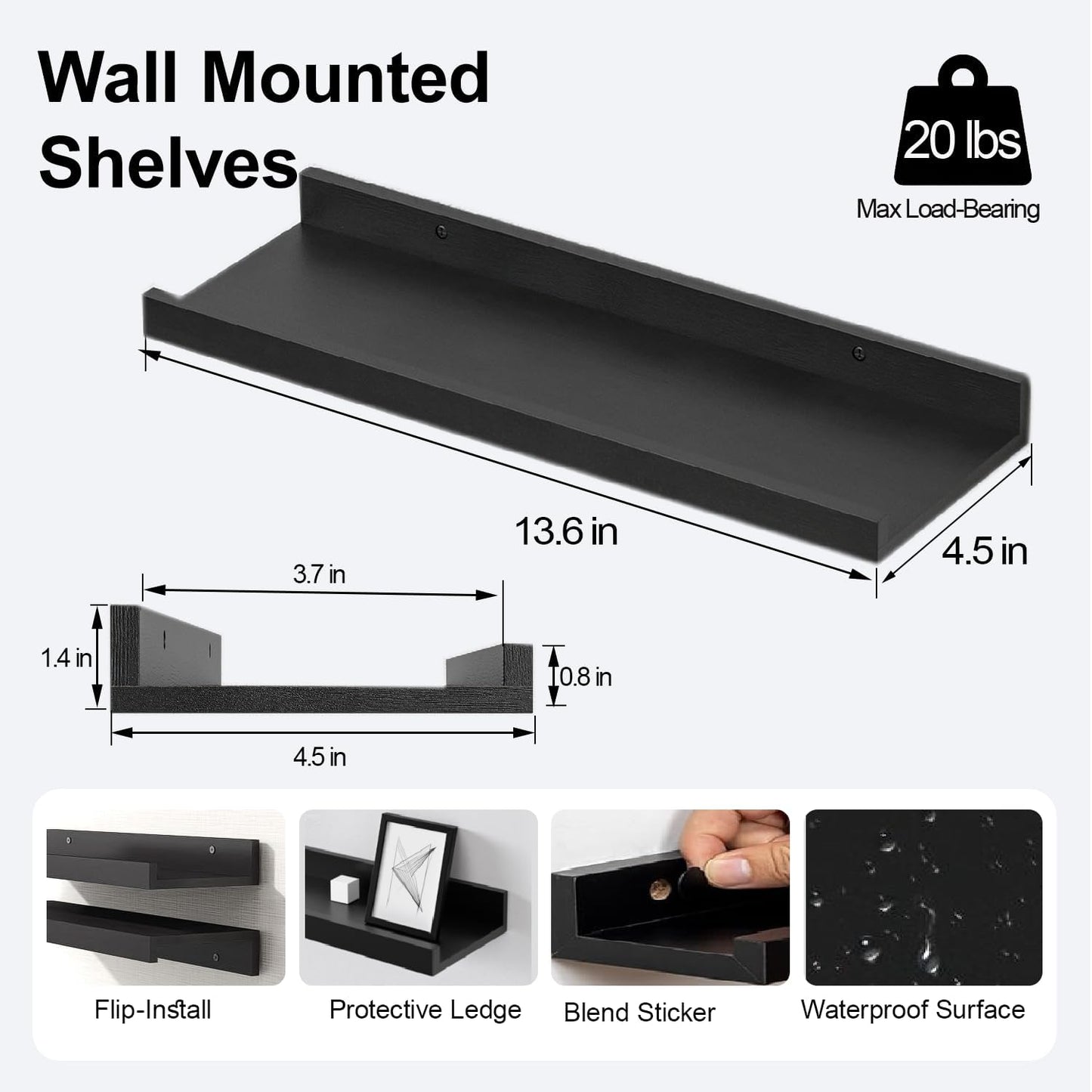 Estantes flotantes negros para pared dormitorio sala cocina
