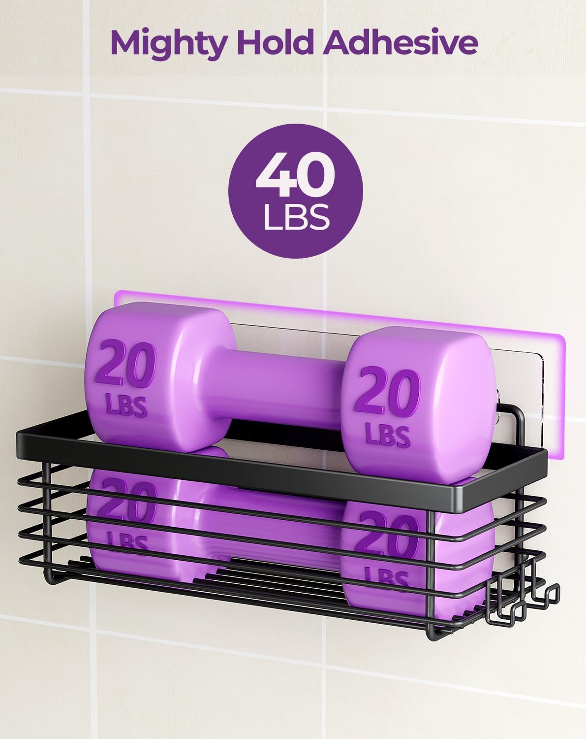 Organiz. ducha acero inox 3uds adhesivo negro