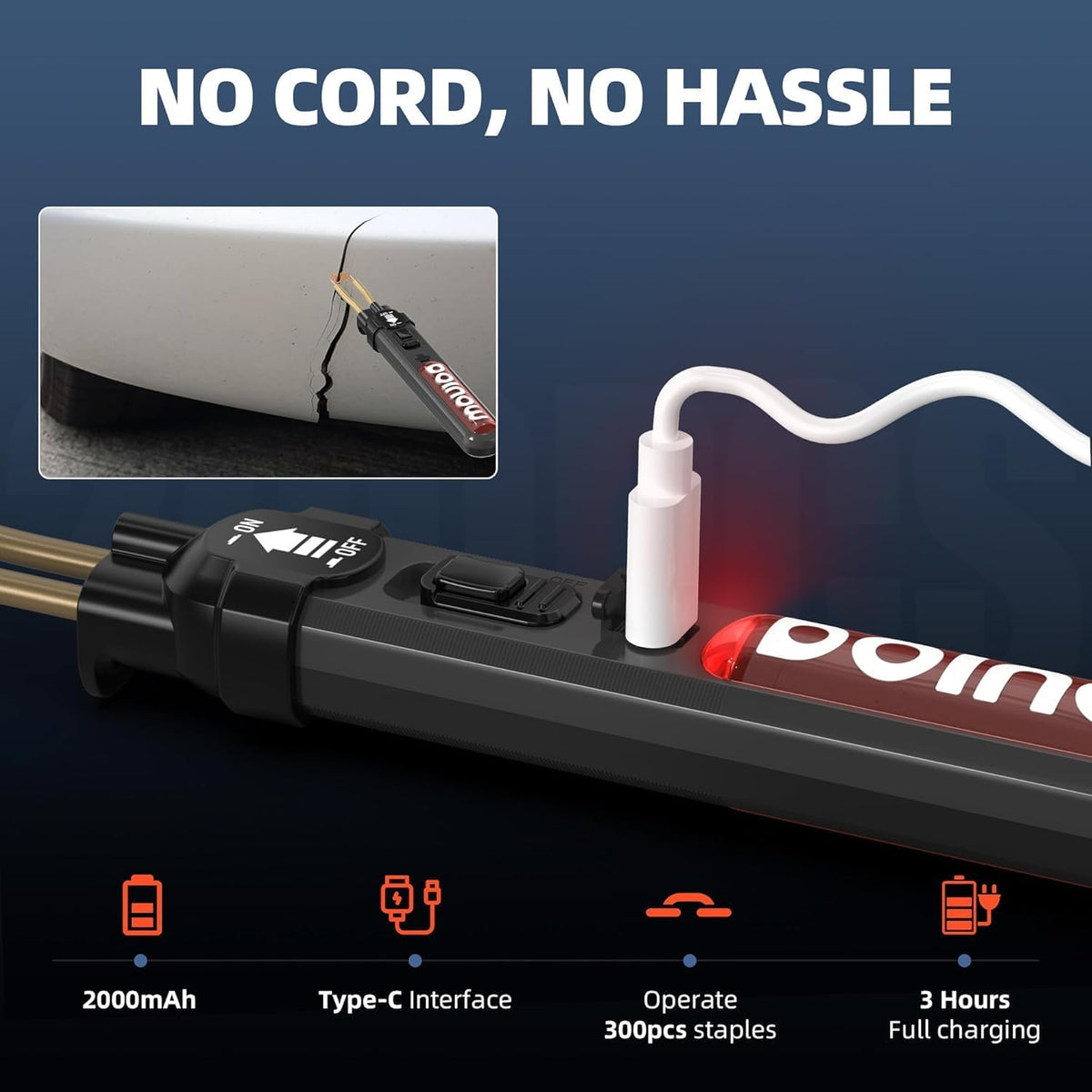 Kit soldador plástico inalámbrico 300 grapas USB-C