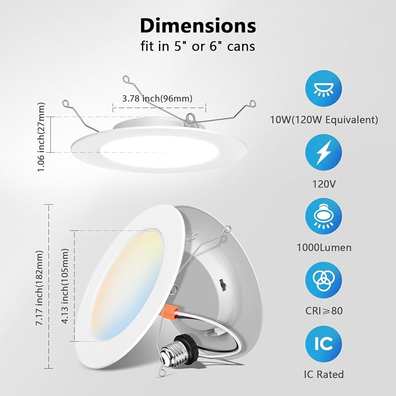 48 Luces LED empotrables 6pulg cubierta blanca 5CCT