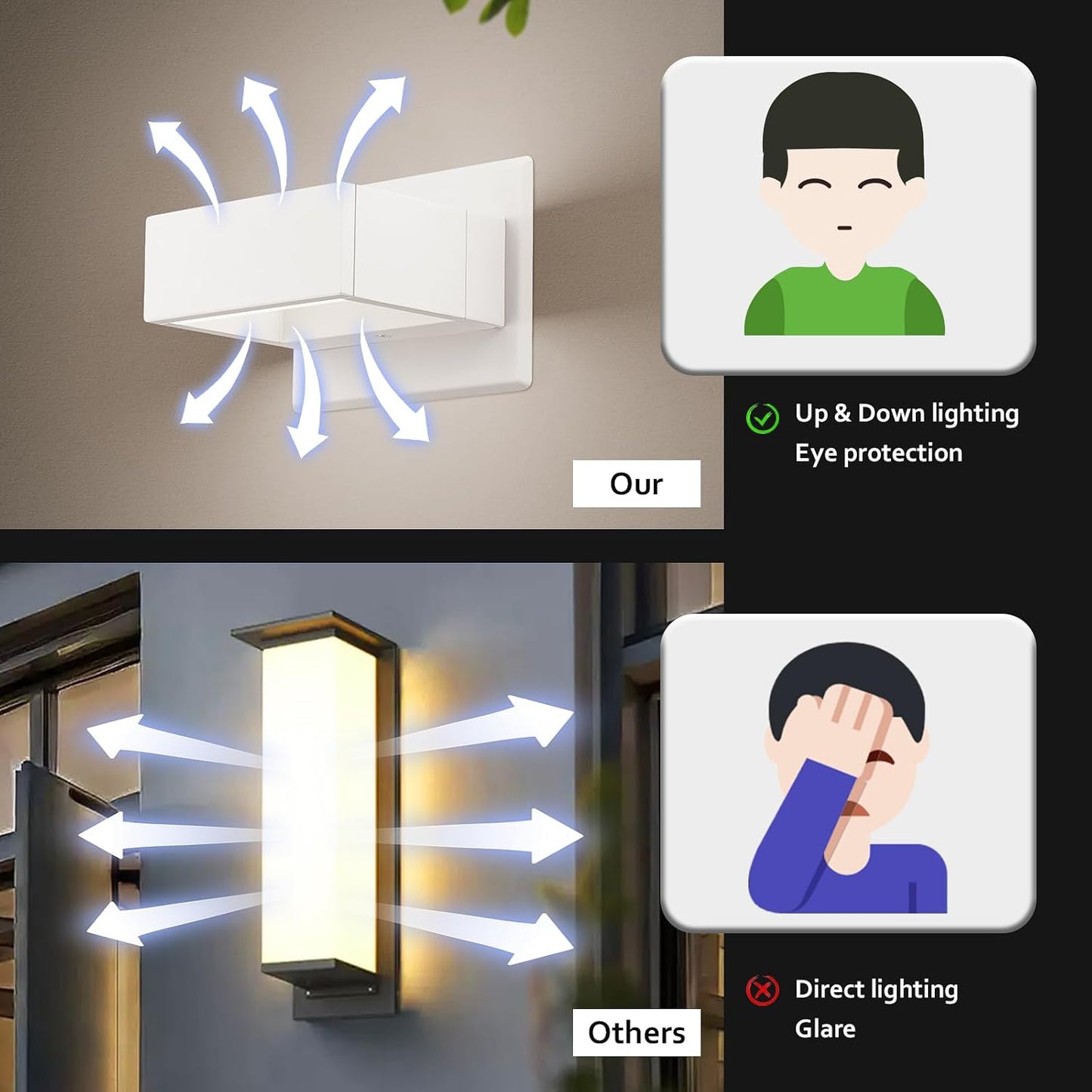 Aplique pared LED aluminio impermeable luces exterior patio
