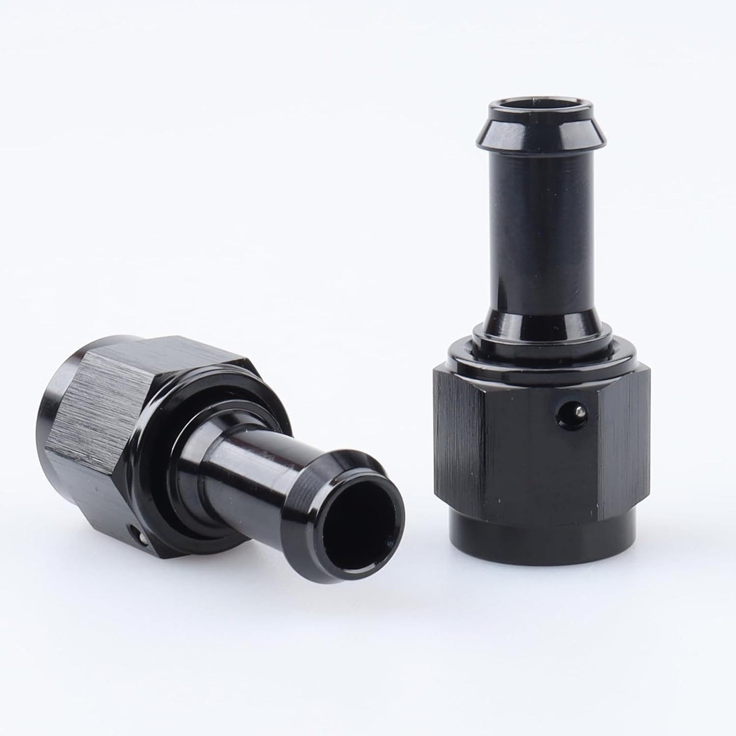 6AN Hembra 3/8 Barb Giro Tubo Aluminio Negro Pack 2