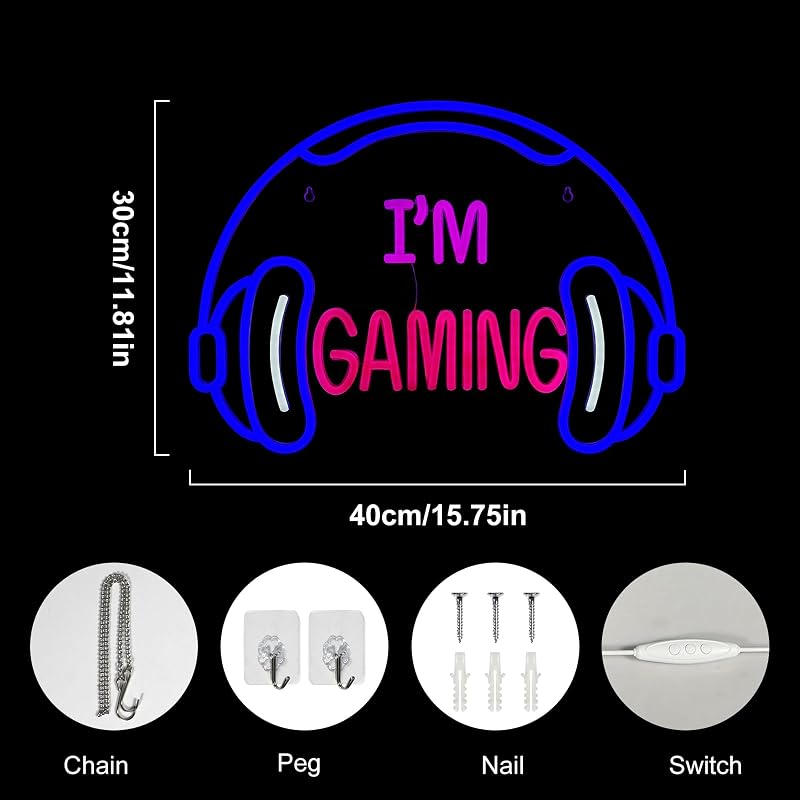 Letrero neón led para auriculares juegos decoración pared usb