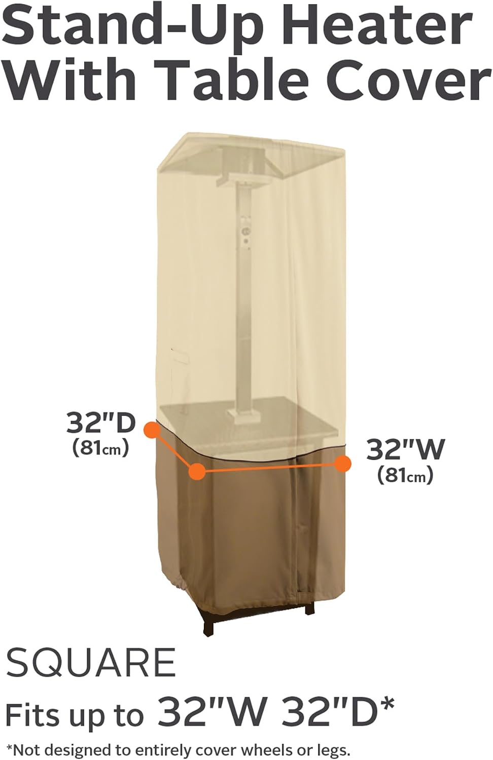Calentador patio cuadrado 32" resistente agua con cubierta