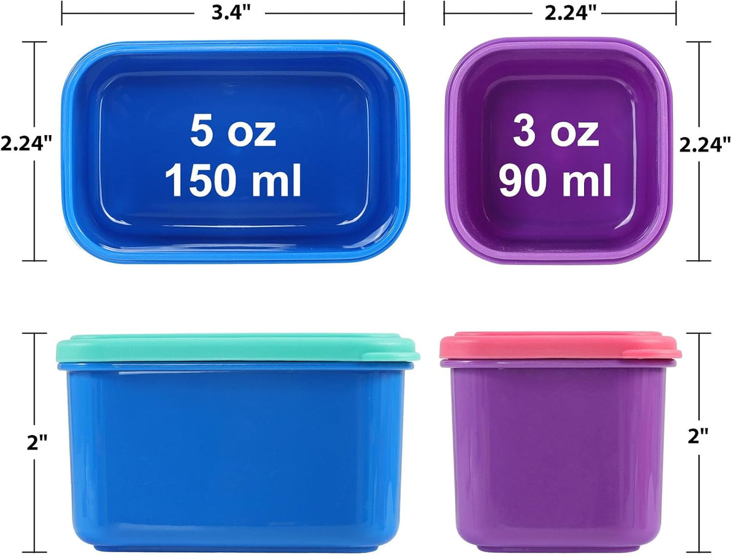 Set 4 Contenedores Alimentos 3oz y 5oz Tapas A prueba
